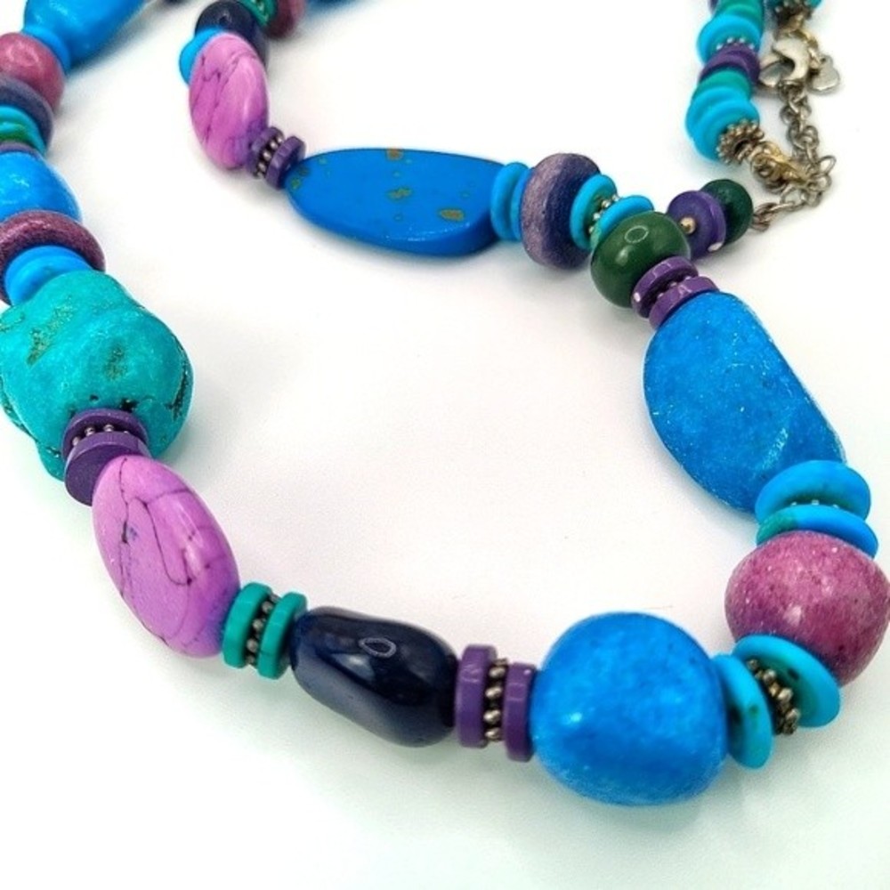 Vintage Turquoise, Purple, Green Stone Beaded Long Statement Necklace - Picture 4 of 4